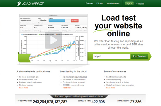 Website speed testing tool: Load Impact