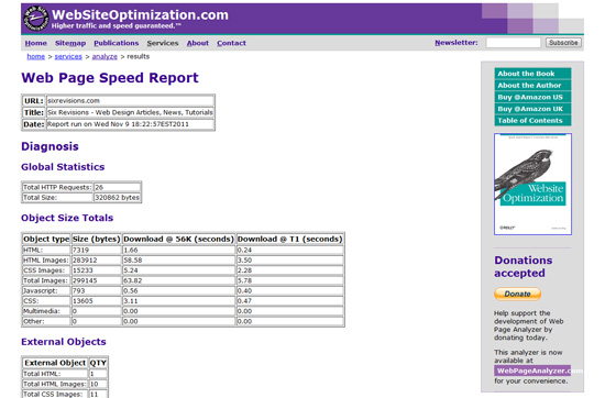 Website speed testing tool: Web Page Analyzer